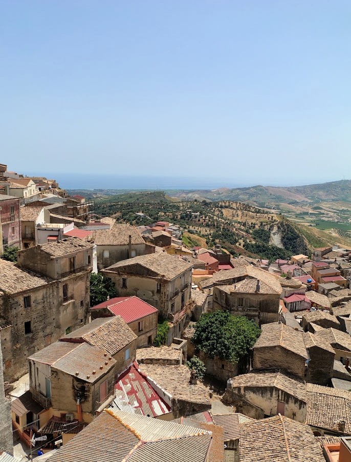 Historic centre of Cirò overlooking the Calabrian landscape and sea
